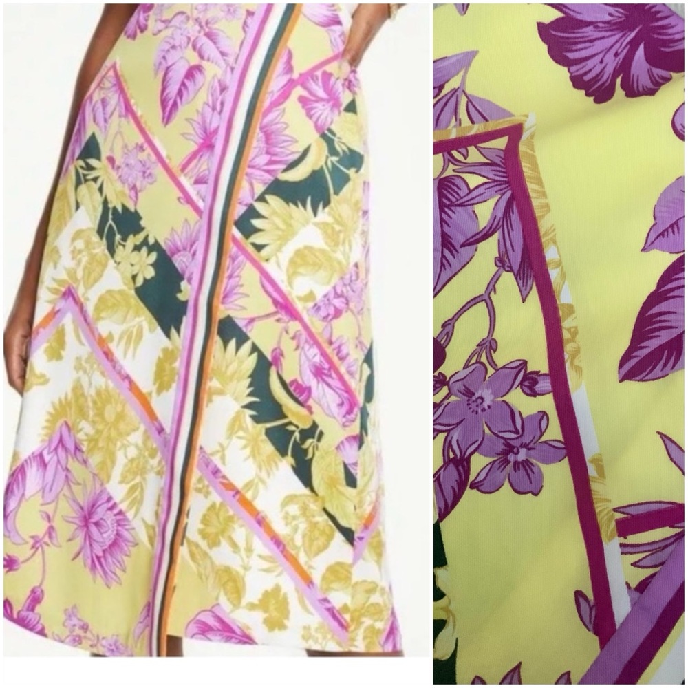 Ann Taylor Yellow Print Faux Wrap Skirt